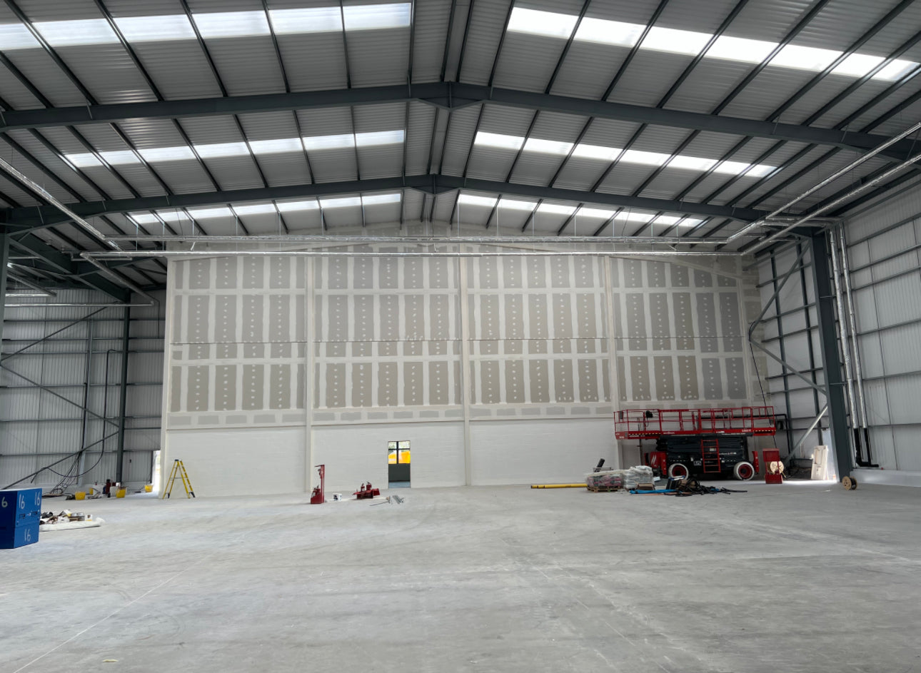 Completed taping and jointing works in a warehouse